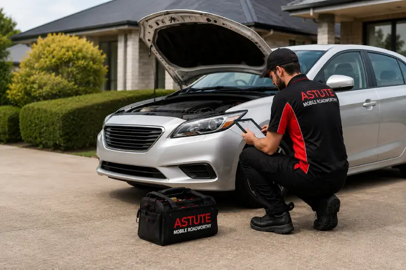 An Astute inspector checking a vehicle at a customer’s home