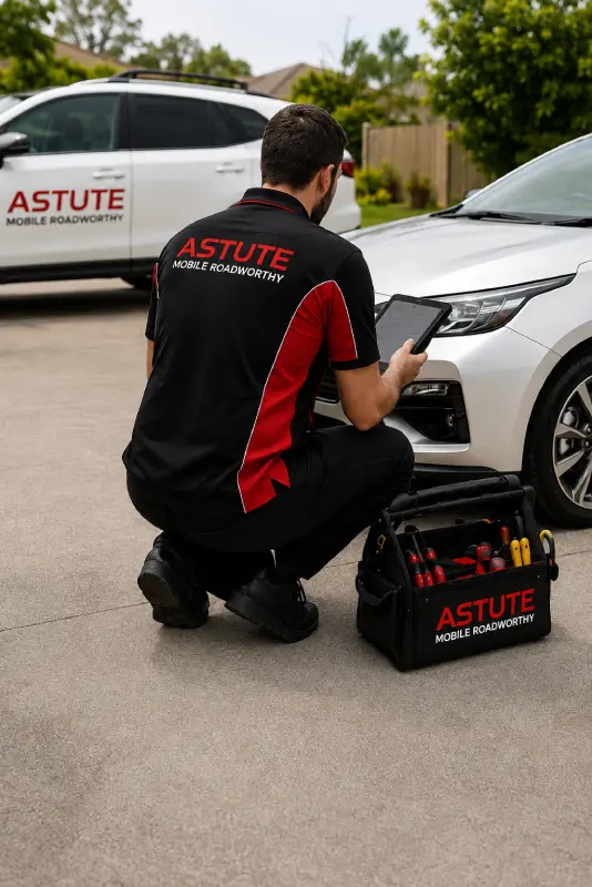 An Astute inspector working on a customer vehicle in Lawnton